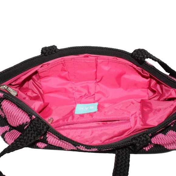 The Sak Knitted Multi Pink Blk Heart Sequined Embellished Double Strap Purse Bag - Picture 10 of 14